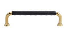 Klassisk bøjlegreb 128mm - messing med sort læder
