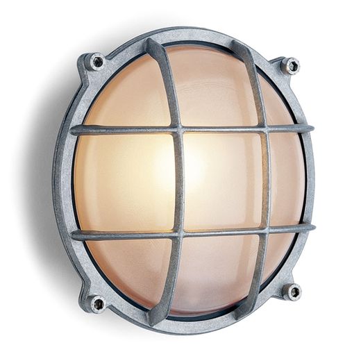 Skotlampe i aluminium med buet glas Skotlampe i aluminium med buet glas
