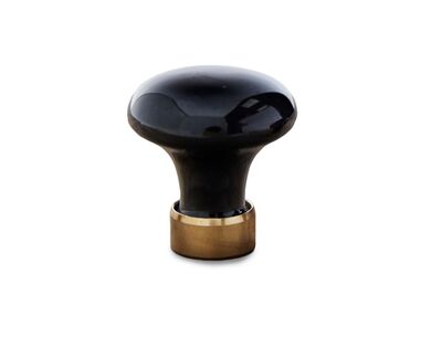 35 mm - Sort porcelænsknop med messingfod