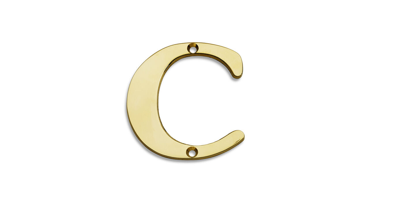 Bogstav til husnummer i poleret messing - C