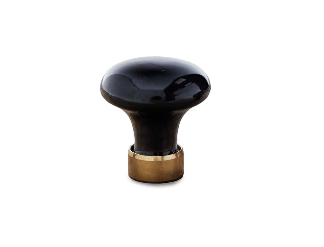 30 mm - Sort porcelænsknop med messingfod