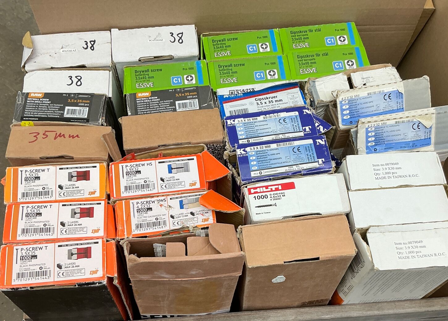 Samlet parti - 30-40mm Gipsskruer til stål