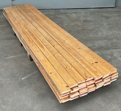 Brugte 20 mm gulvbrædder i fyr, 16 m2, 10 cm