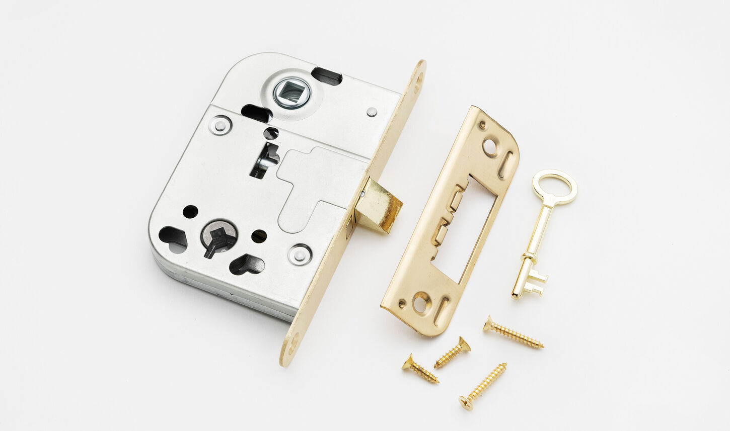 Mellemdørlås med slutblik i ulakeret messing - MPU cc72 20x149mm