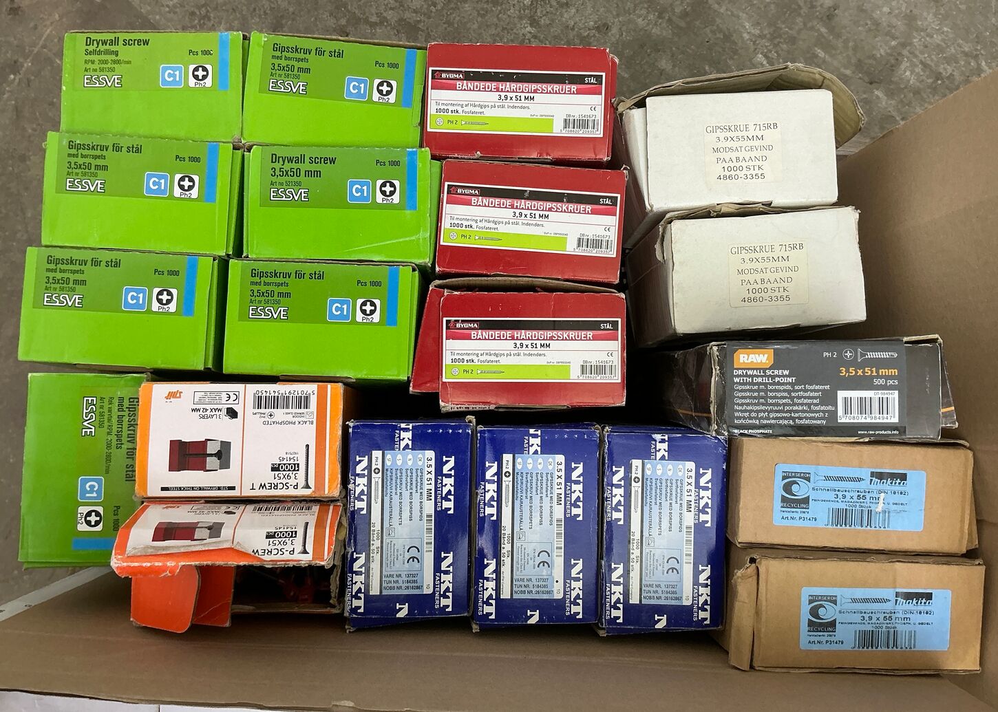 Samlet parti - 50-55mm gipsskruer til stål