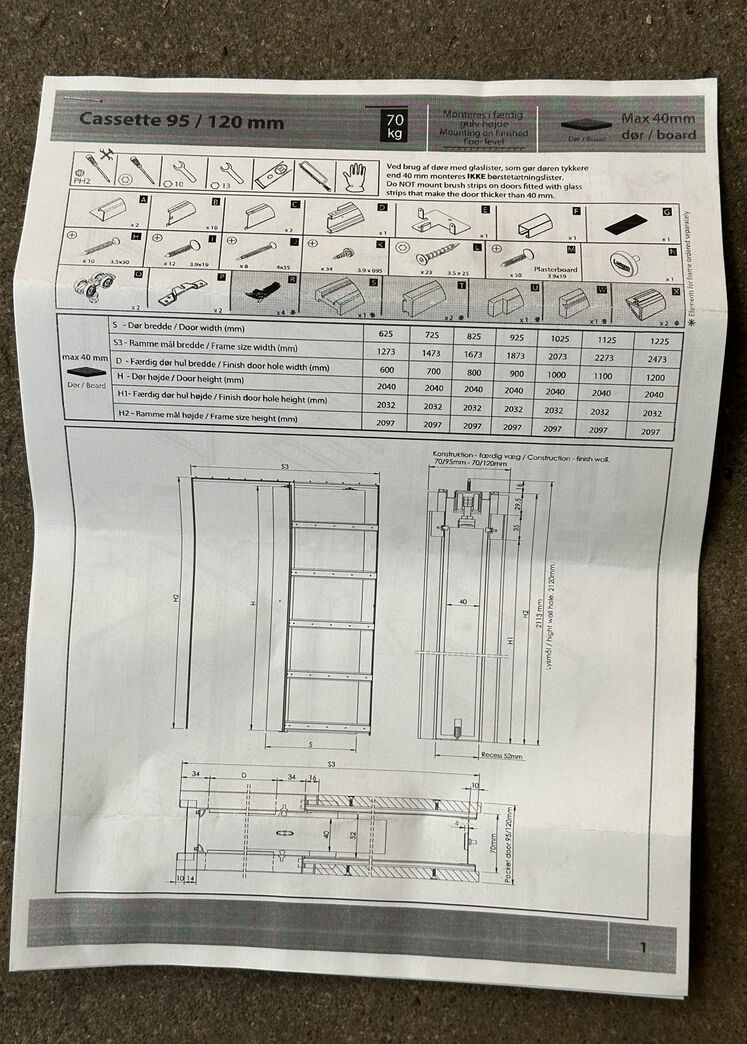 Skydevægselement karmmål 1873x2097 mm