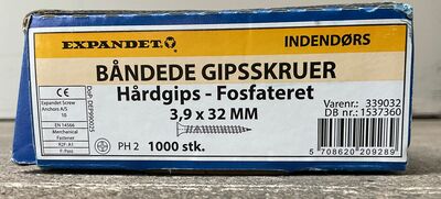 Expander båndede gipsskruer 3,9x32 mm 1000 stk