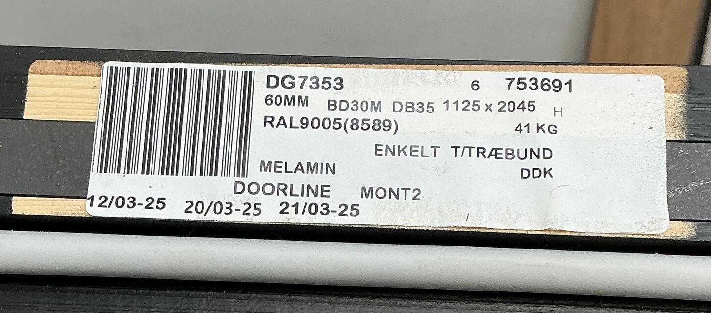 Sort BD30/db35 brand-/lyddør m/karm hh.