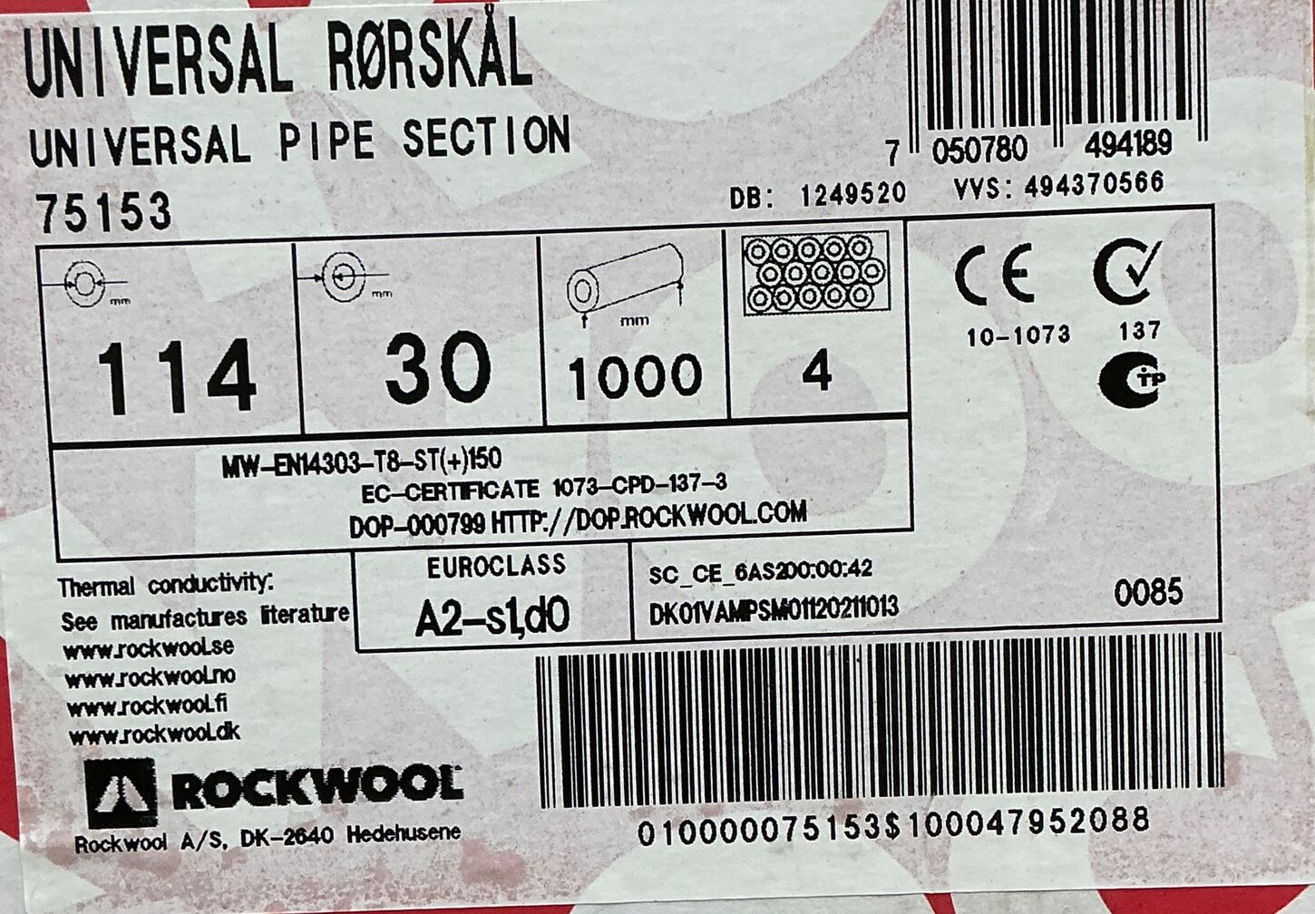 4 stk Rockwool rulle 30mm