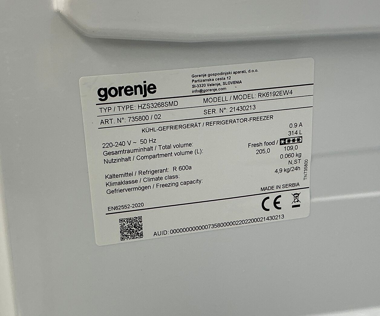 Fristående Gorenje køle/frysskab 205/109 liter