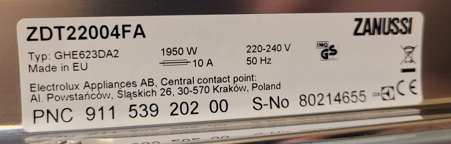 Zanussi integrerbar opvaskemaskine
