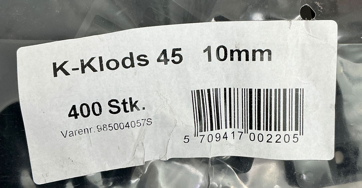 400 stk. K-Klods 45 10mm - sort