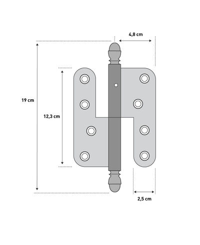 Dørhængsel højrehængt 190mm messing