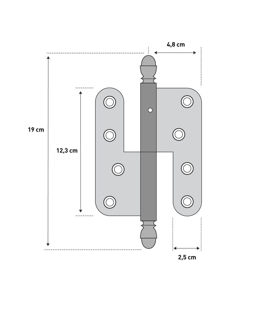 Dørhængsel højrehængt 190mm messing