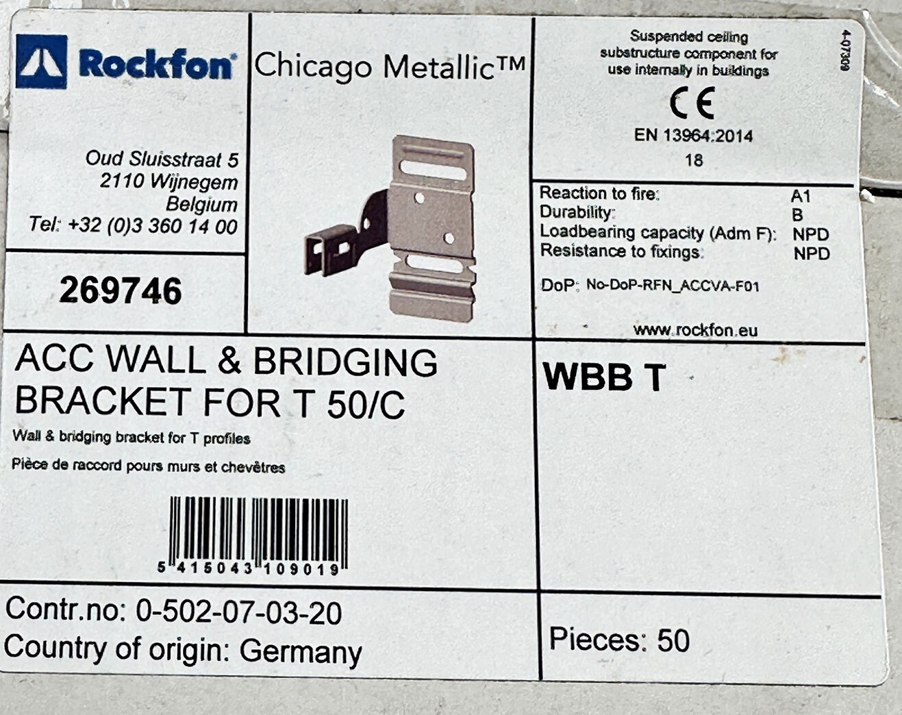 Rockfon vægbeslag 50 stk