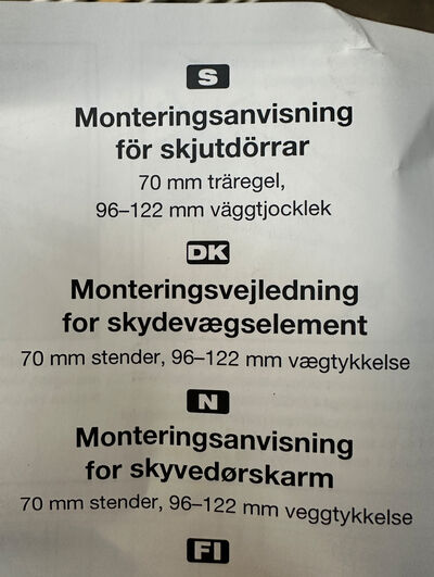 Skydevægselement karmmål 1490x2100 mm væg 96mm Skydevægselement karmmål 1490x2100 mm væg 96mm
