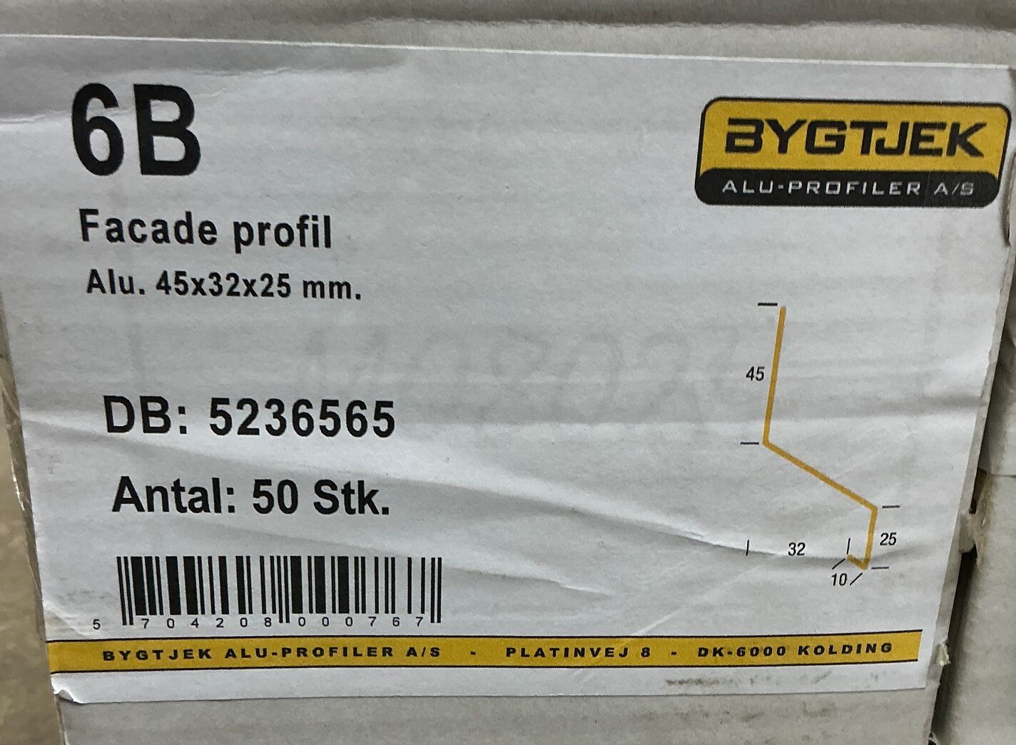 1 ks. Alu. Facadeprofil - 1 meter - 50 stk.