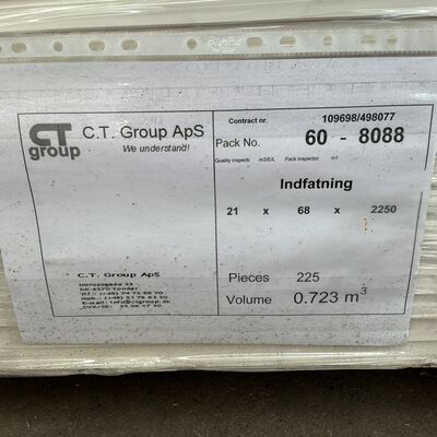 225 stk samlet parti hvide  indfatninger 21x68x2250 mm