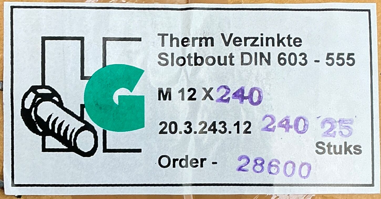 25 stk. Varmforzinkede bræddebolte M12-240mm