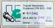 25 stk. Varmforzinkede bræddebolte M12-240mm