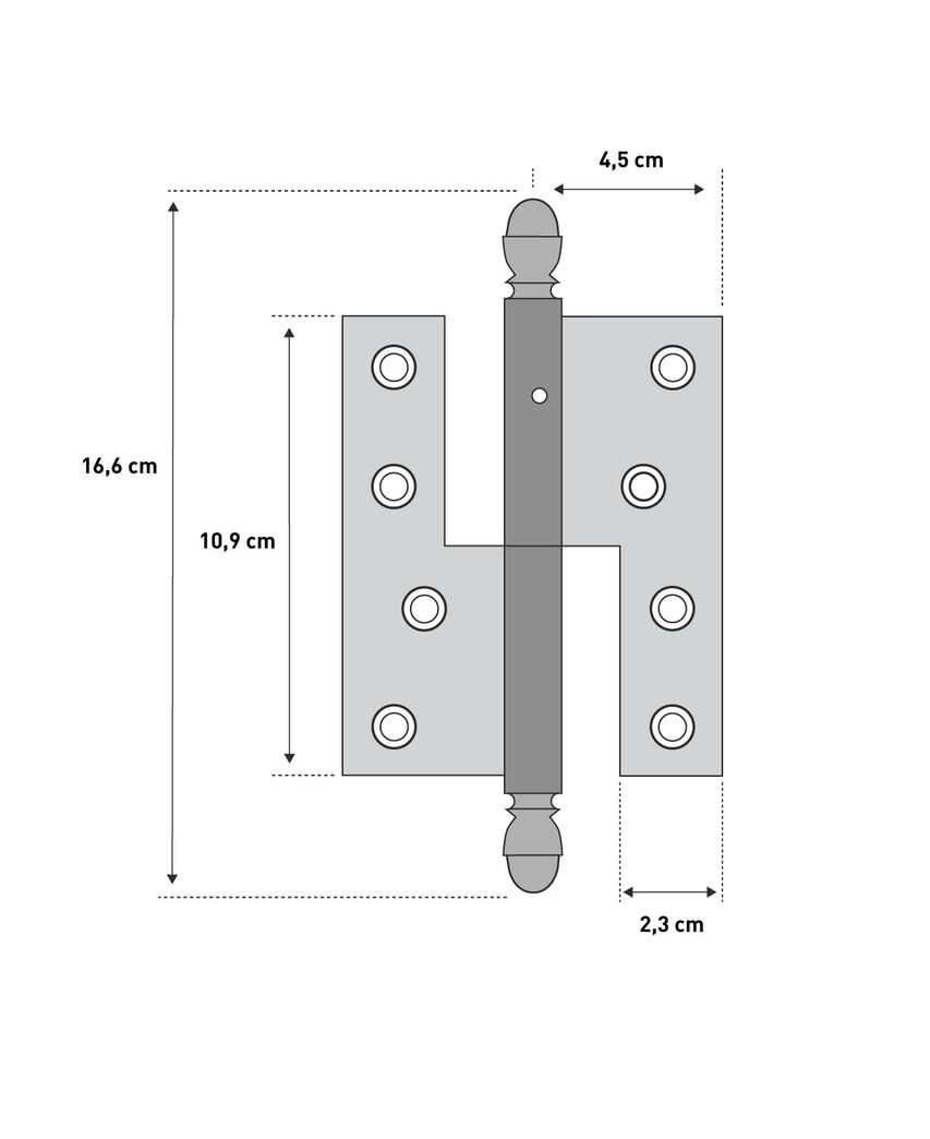 Hamborghængsel højrehængt 166mm ubeh. m. agernknop