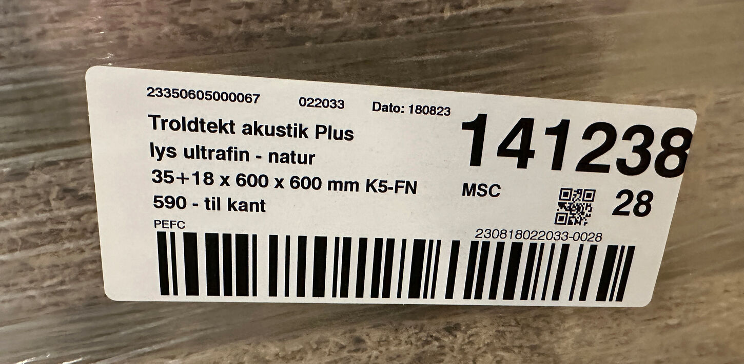 Troldtekt akustikplade Plus Lys Ultrafin Natur 3,5x60x60 cm