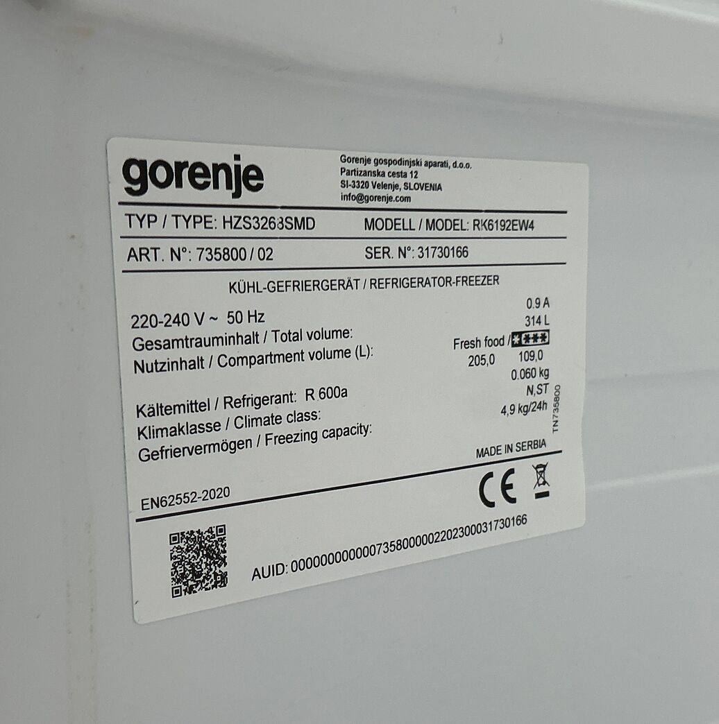Fritstående Gorenje køle/fryseskab 205/109 liter