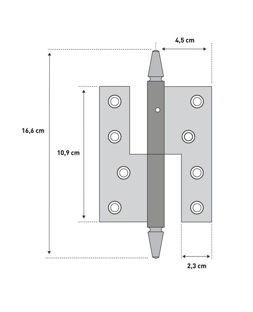 Hamborghængsel, venstrehængt, 166 mm (hvid)
