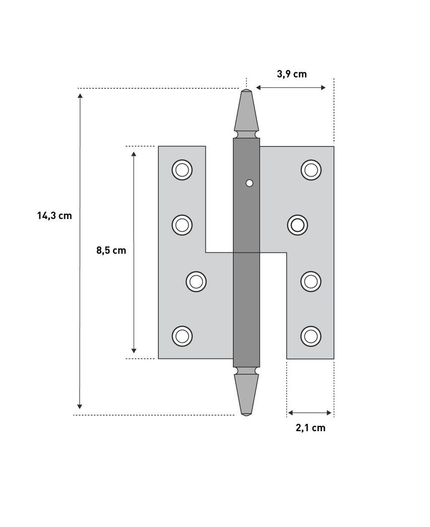 Hamborghængsel højrehængt 143mm ubeh. m. berlinerknop