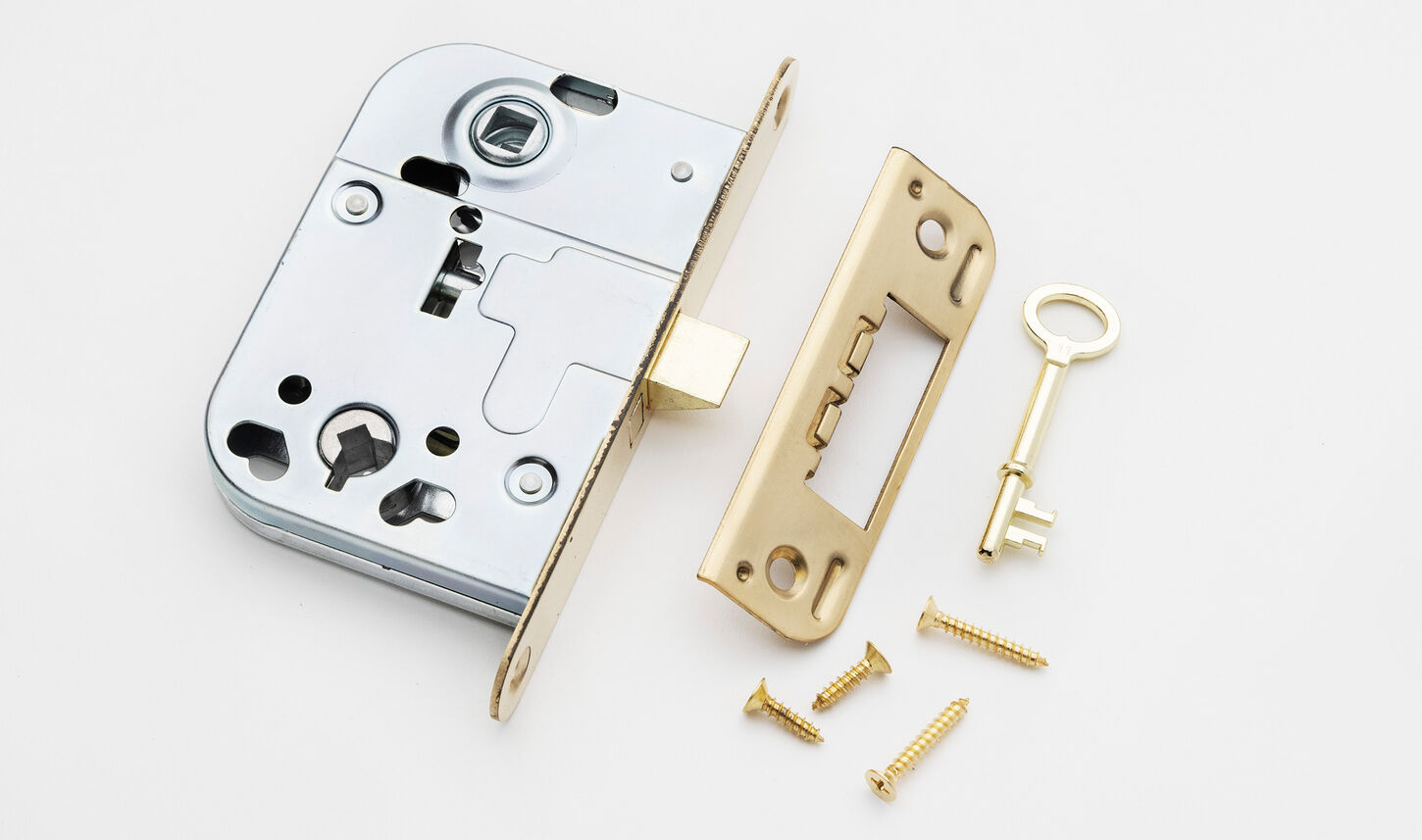 Mellemdørlås med slutblik i ulakeret messing - MPU cc72 20x149mm
