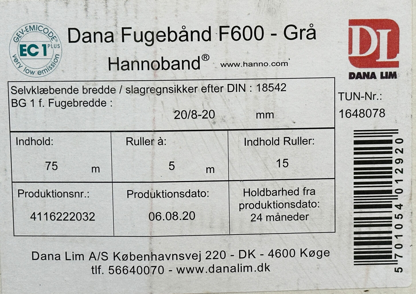 Dana F600 grå fugebånd