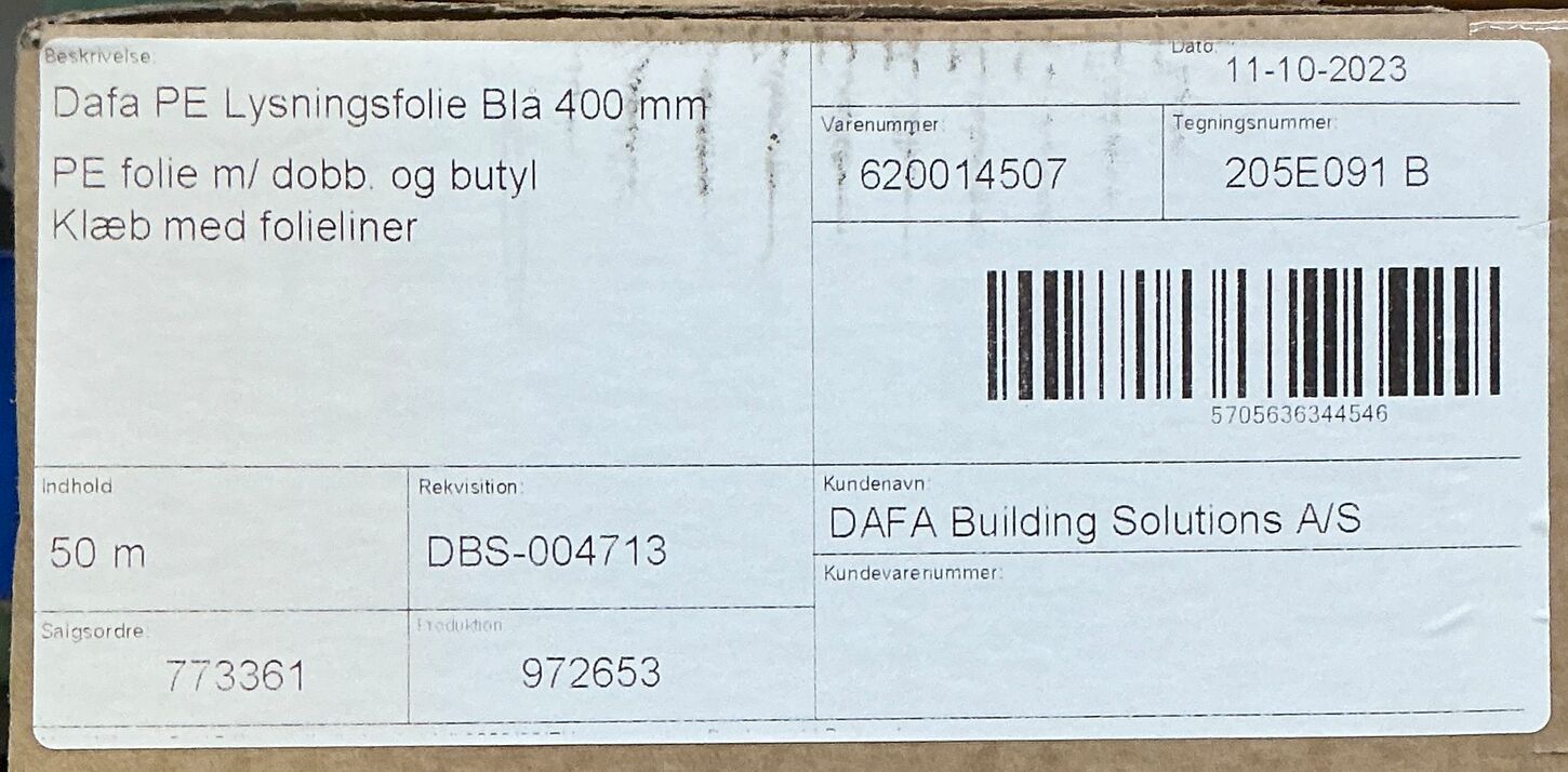 1 rl. Lysningsfolie blå 400mm x 50m