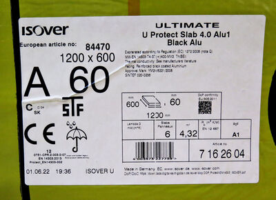 Mineraluldsplade med sort Alu, 60mm