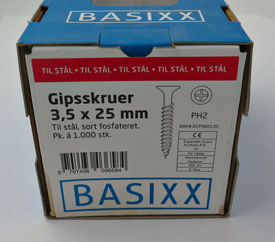 Gipsskruer 3,5x25 mm - til stål 1000 stk