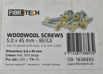 Træbeton skrue 5x45 mm Beige - 250 stk