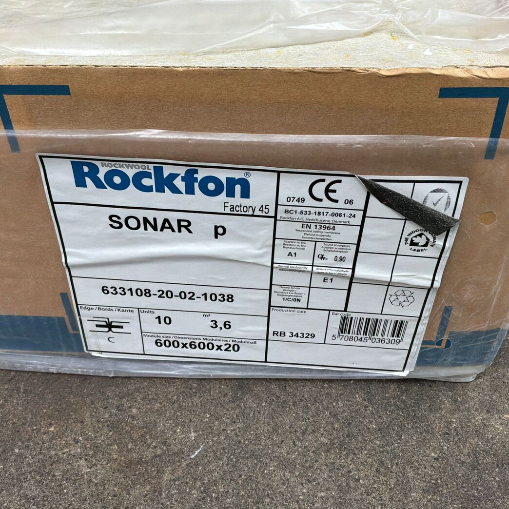 Rockfon Sonar P akustikloftplader 600 x 600 x 20 mm - 10 plader.