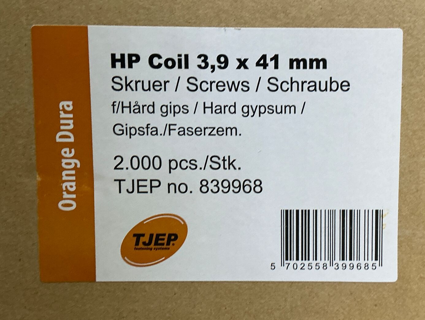 TJEP Gipsskruer 41mm 2000 stk.