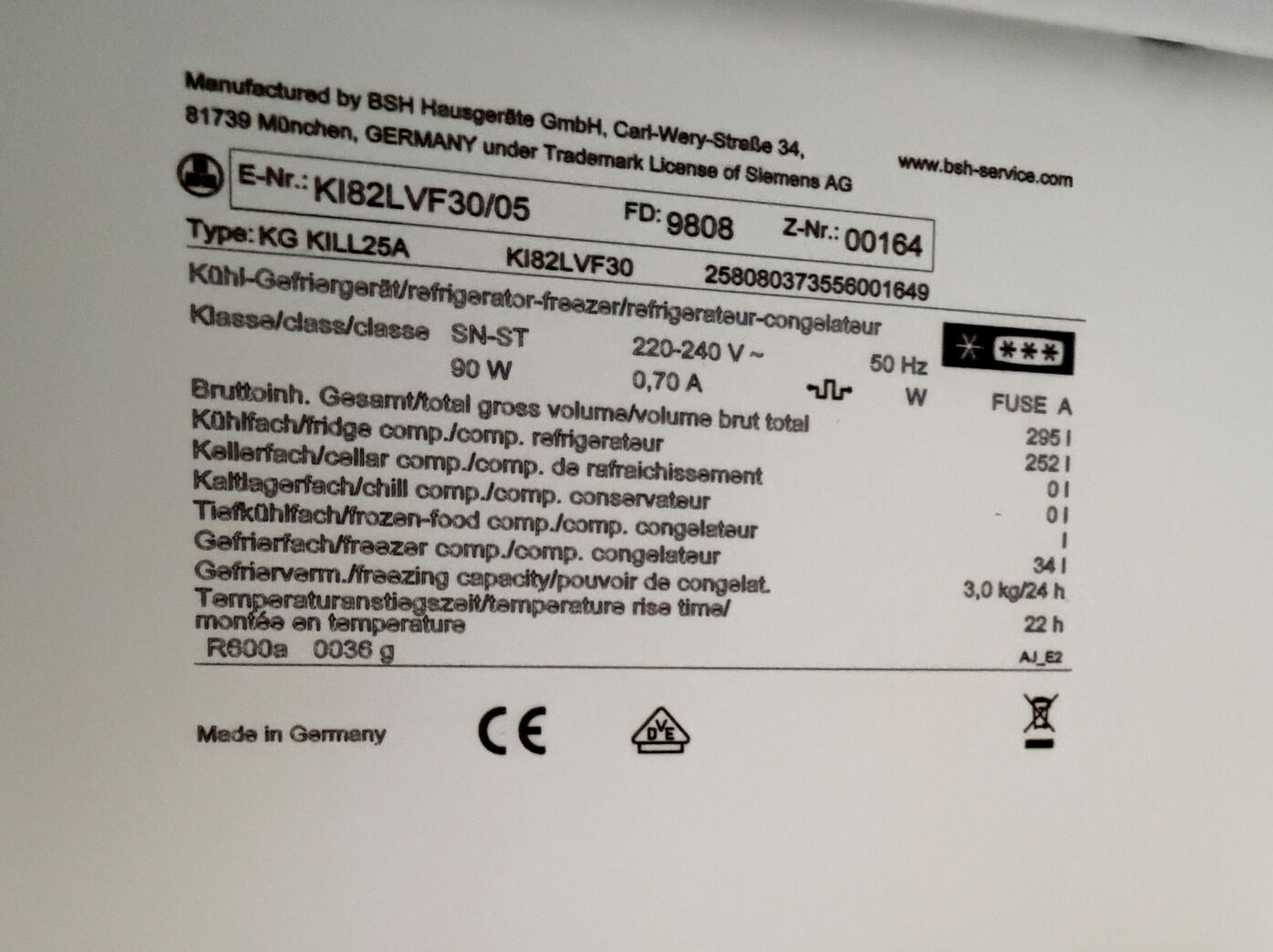 Siemens integrerbart køleskab 252 liter