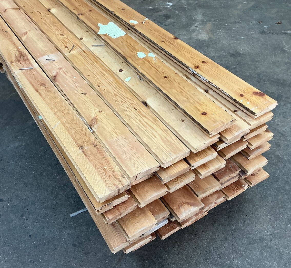 Brugt gulvbrædder i fyr, 20m2, 11,3 cm