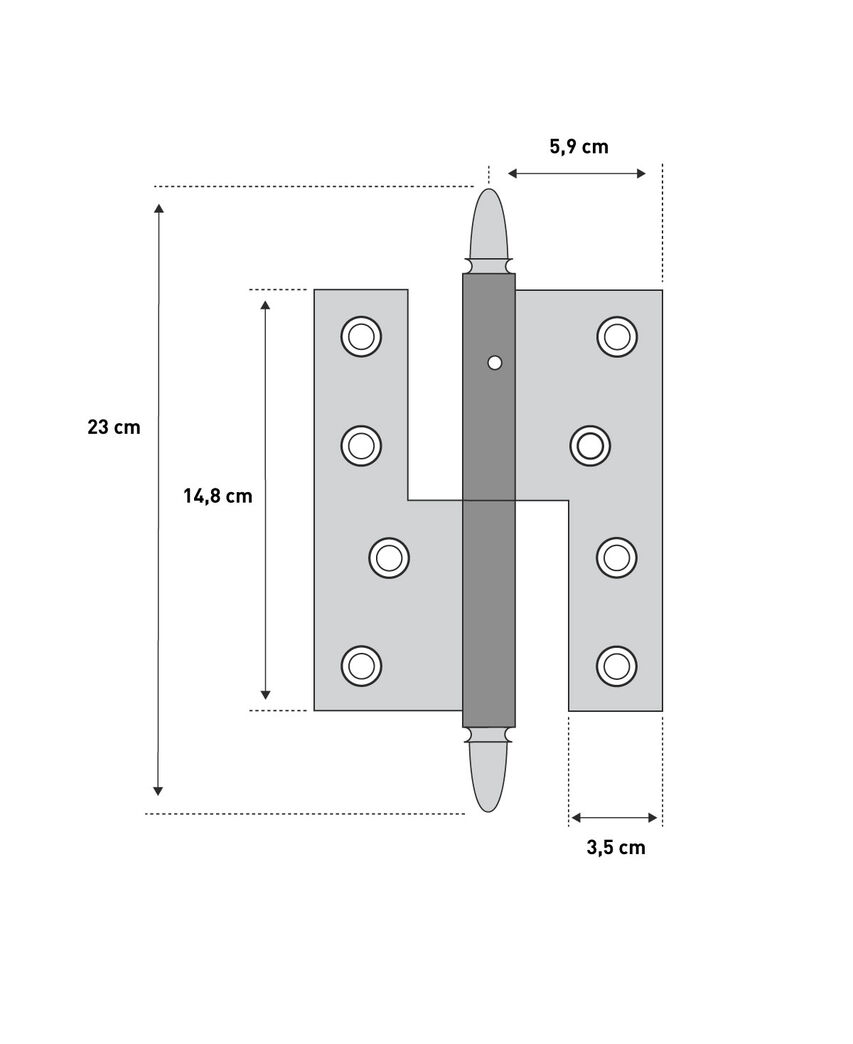 Dørhængsel 230 mm, højrehængt