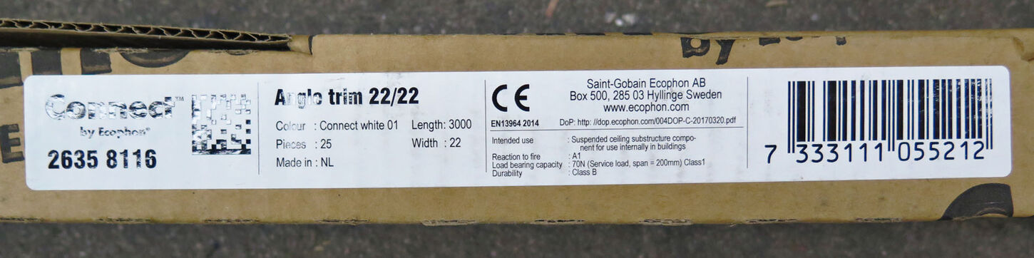 Vinkelkant 22/22, 3 m Tilbehør til akustikplader