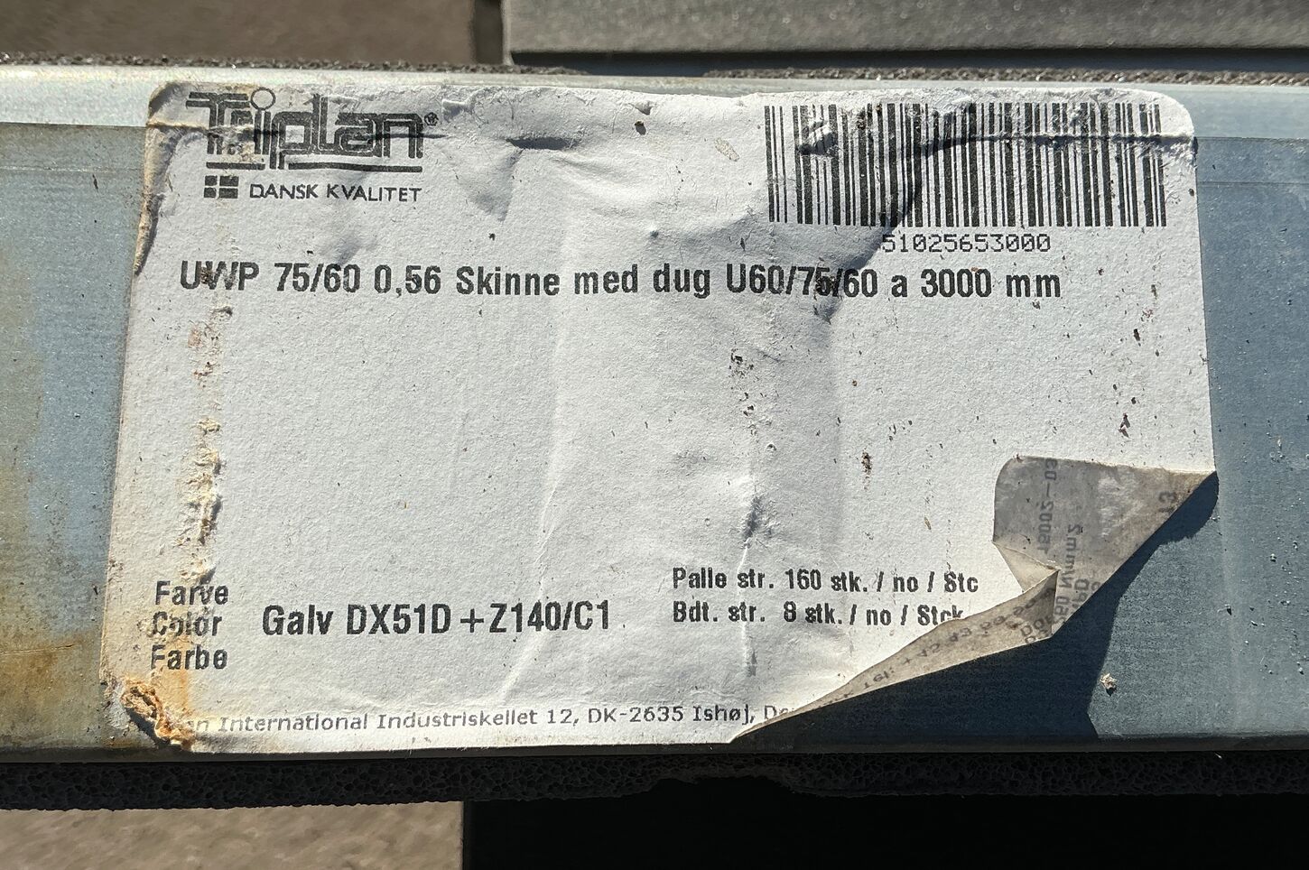 198 stk Triplan75 skinne med 4 mm polyethendug - 3 meter