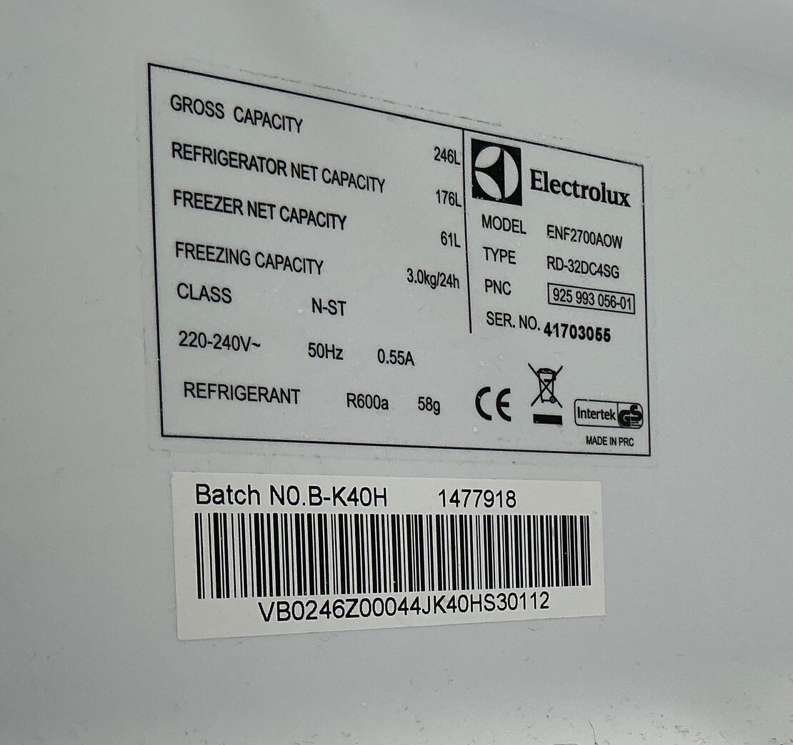 Fritstående Elektrolux køle/fryseskab 176/61 liter