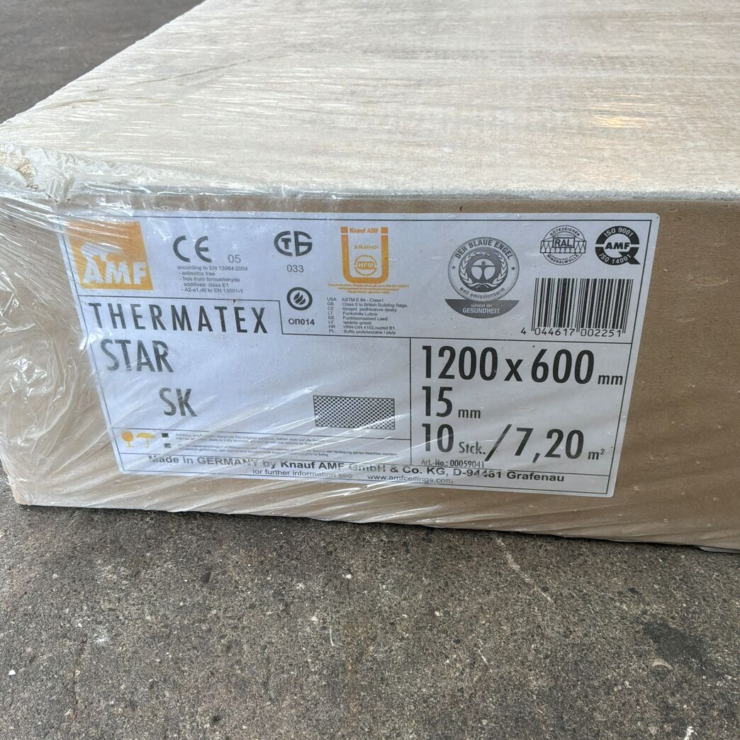 7,2 m2 AMF Thermatex Star SK akustikloftplader 1200 x 600 x 15 mm.