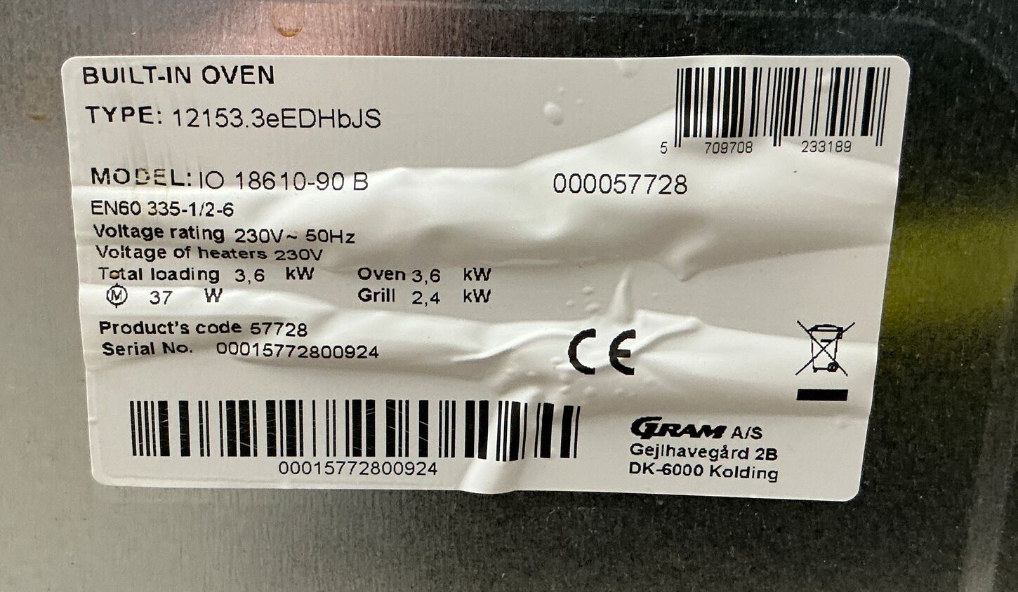 Gram indbygningsovn