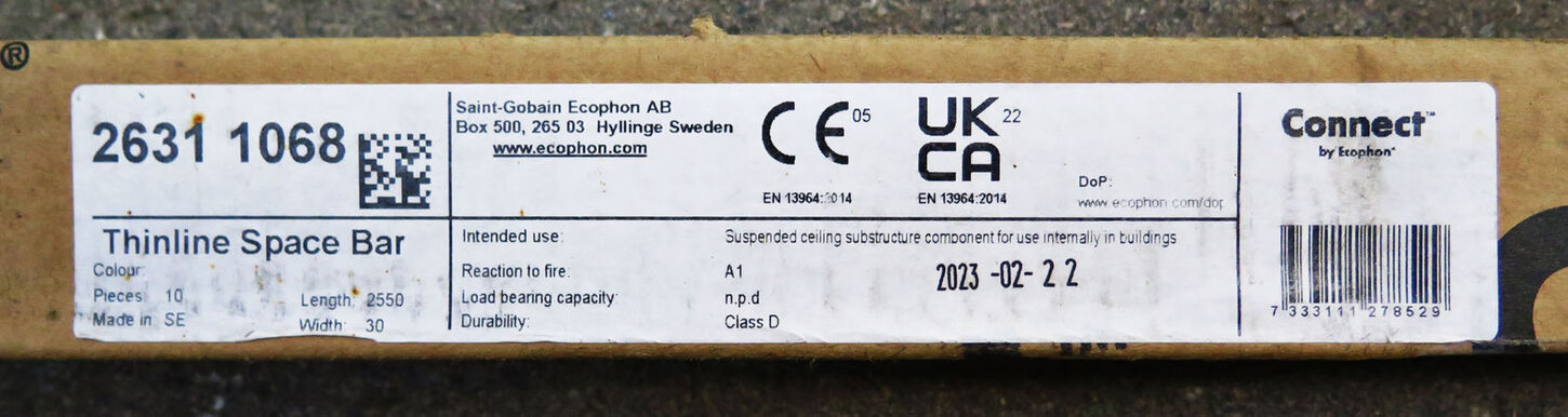 Tynd distanceprofil 2,55 m. Tilbehør til akustikplader