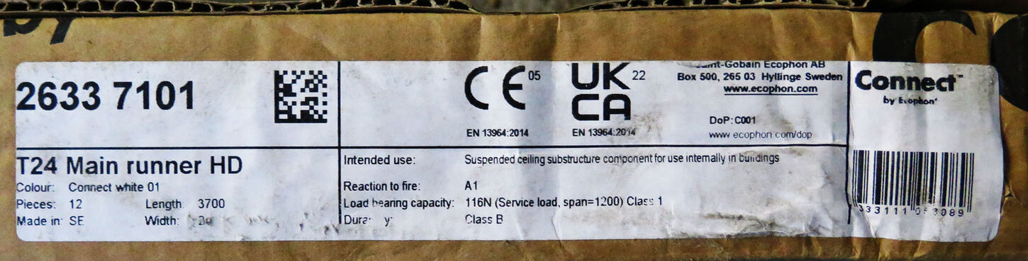 Tværprofil T24 3,7 m. til akustikplader sæt a 12stk