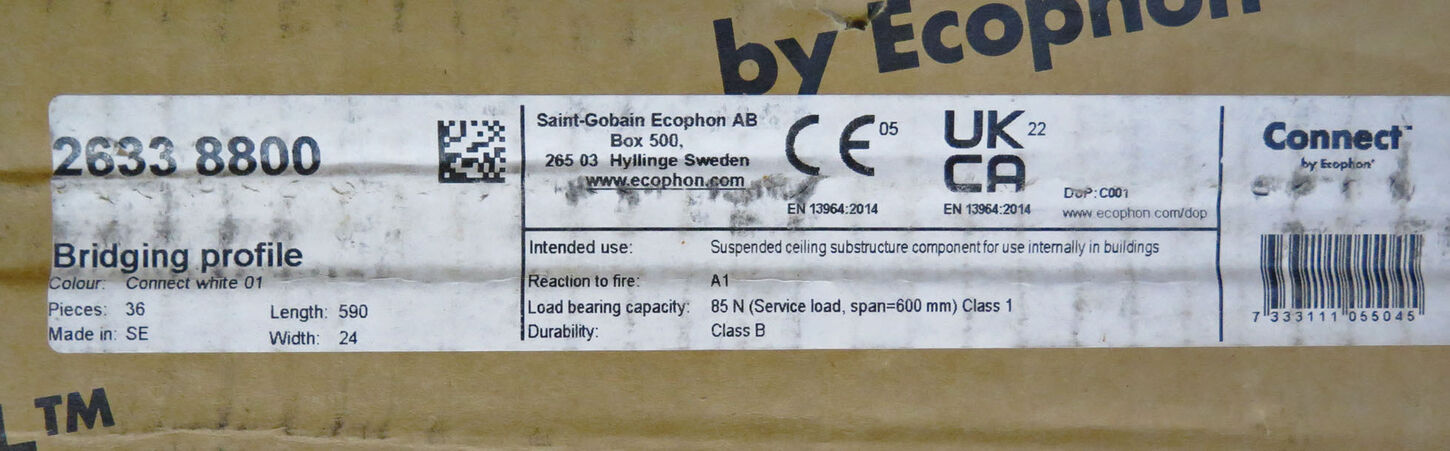 Aflastningsprofil 59 cm. Tilbehør til akustikplader