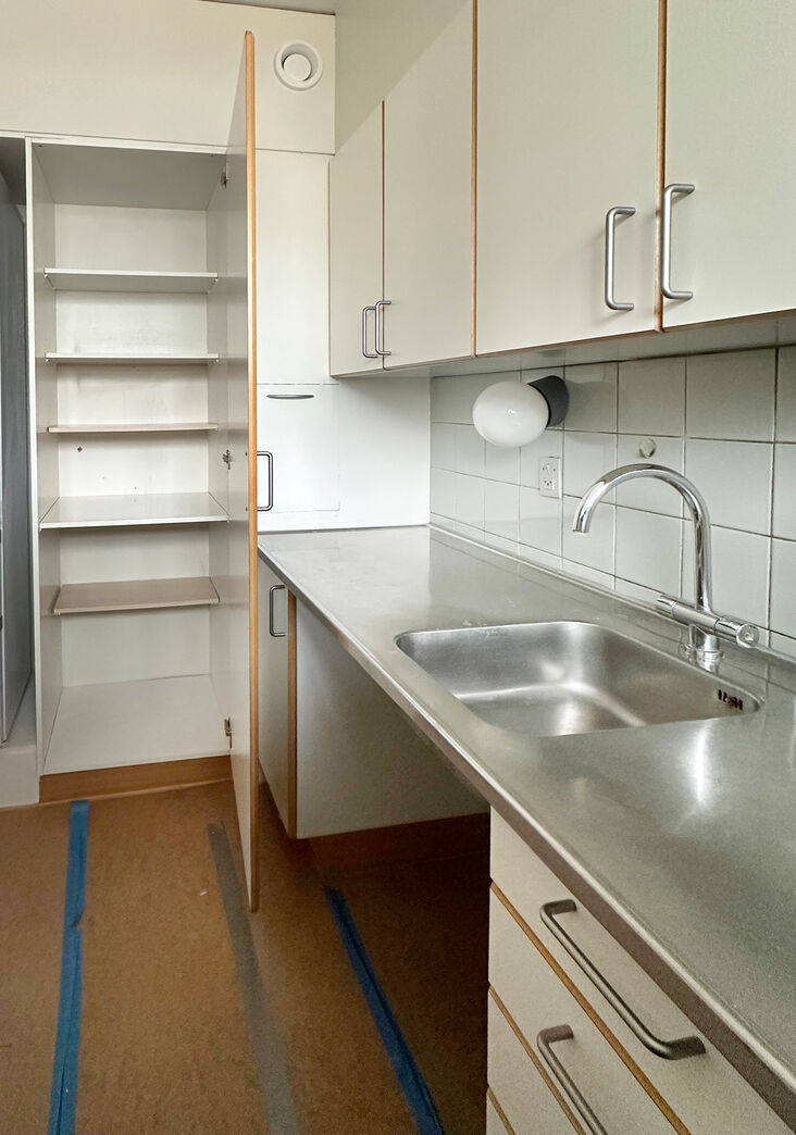 Stålbordplade med vask i højre side