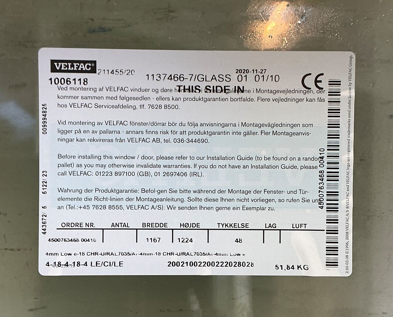 Energivindue med 2 ruder, opluk øverst